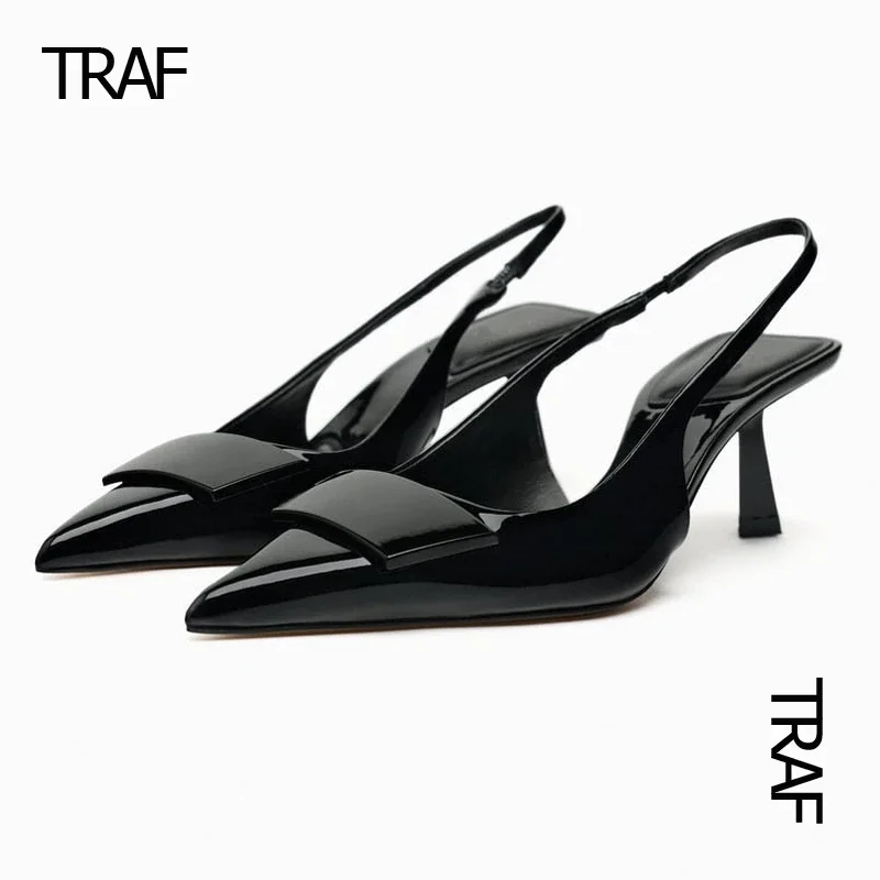 

TRAF 2023 Modern Office Shoes Heels for Women Black Wedding Slingback Pointed toe High heels Woman Pumps High-heeled Female