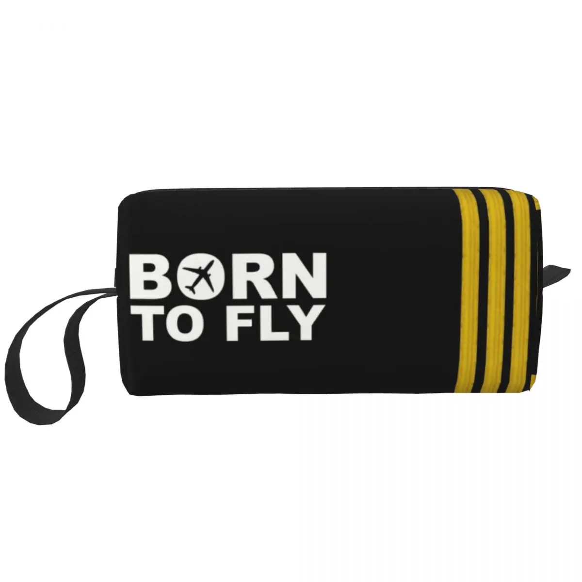 

Custom Born To Fly Captain Stripes Toiletry Bag Pilot Air Fighter Cosmetic Makeup Organizer Ladies Beauty Storage Dopp Kit Case