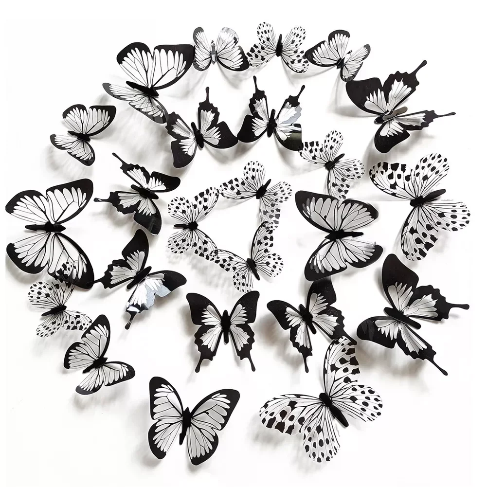 24 pcs/set Black white 3D butterfly Wall Sticker Wedding Decoration bedroom living room Home Decor Butterflies Decals stickers
24 pcs/set Black white 3D butterfly Wall Sticker Wedding Decoration bedroom living room Home Decor Butterflies Decals stickers