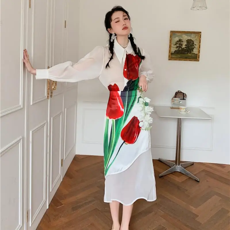2022 Summer New Color Large Flower Loose Long Sleeve White Shirt + Irregular Midi Skirt Two Piece Suit Women Single Separate Buy
2022 Summer New Color Large Flower Loose Long Sleeve White Shirt + Irregular Midi Skirt Two Piece Suit Women Single Separate Buy