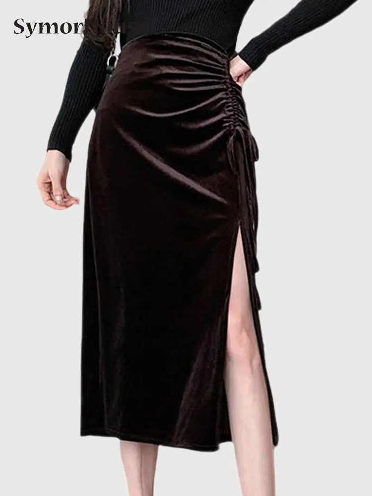 Fashion Velour Skirts For Women New 2022 Autumn Winter Office Lady High Waist Folds Split Hip Wrap Midi Skirts Faldas Mujer
Fashion Velour Skirts For Women New 2022 Autumn Winter Office Lady High Waist Folds Split Hip Wrap Midi Skirts Faldas Mujer