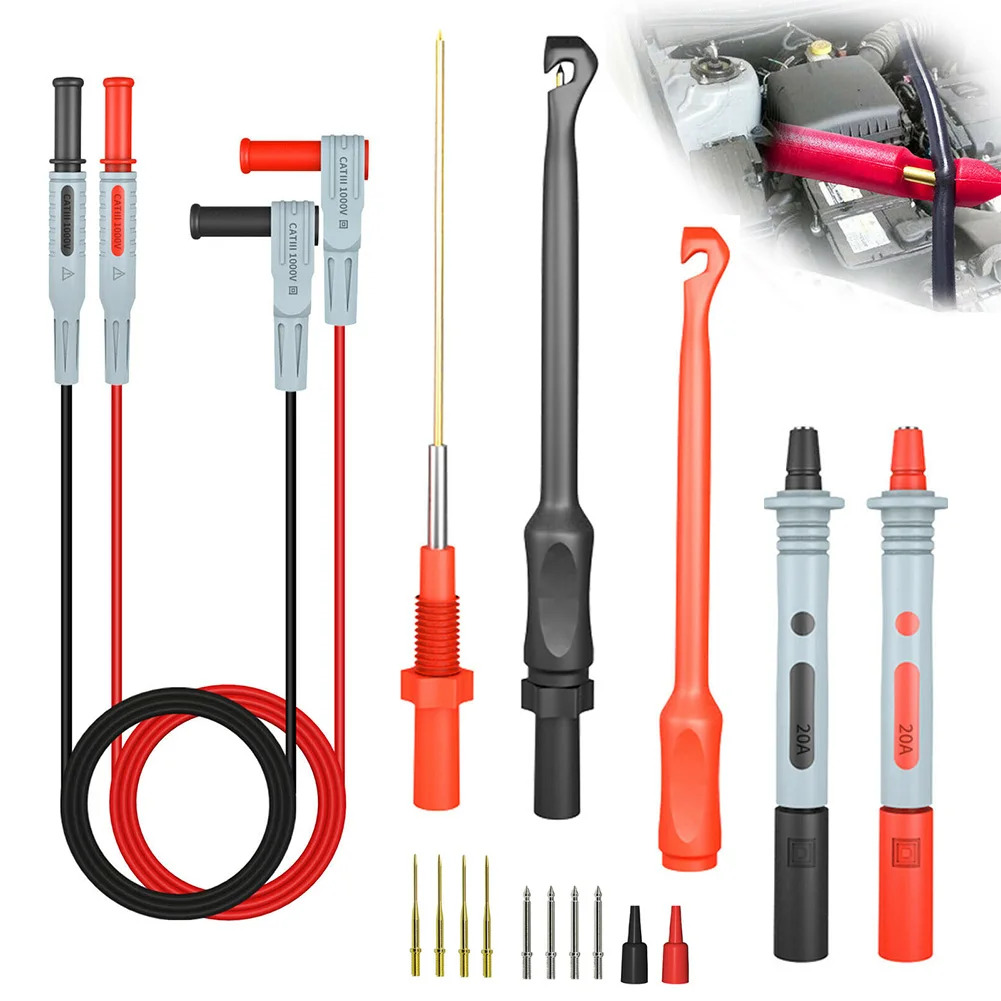 18PCS 10A 1000V Multimeter Automotive Test Lead Kit With Wire Piercing Clip Puncture Probe Conductivity Banana Copper Wire Plug
18PCS 10A 1000V Multimeter Automotive Test Lead Kit With Wire Piercing Clip Puncture Probe Conductivity Banana Copper Wire Plug