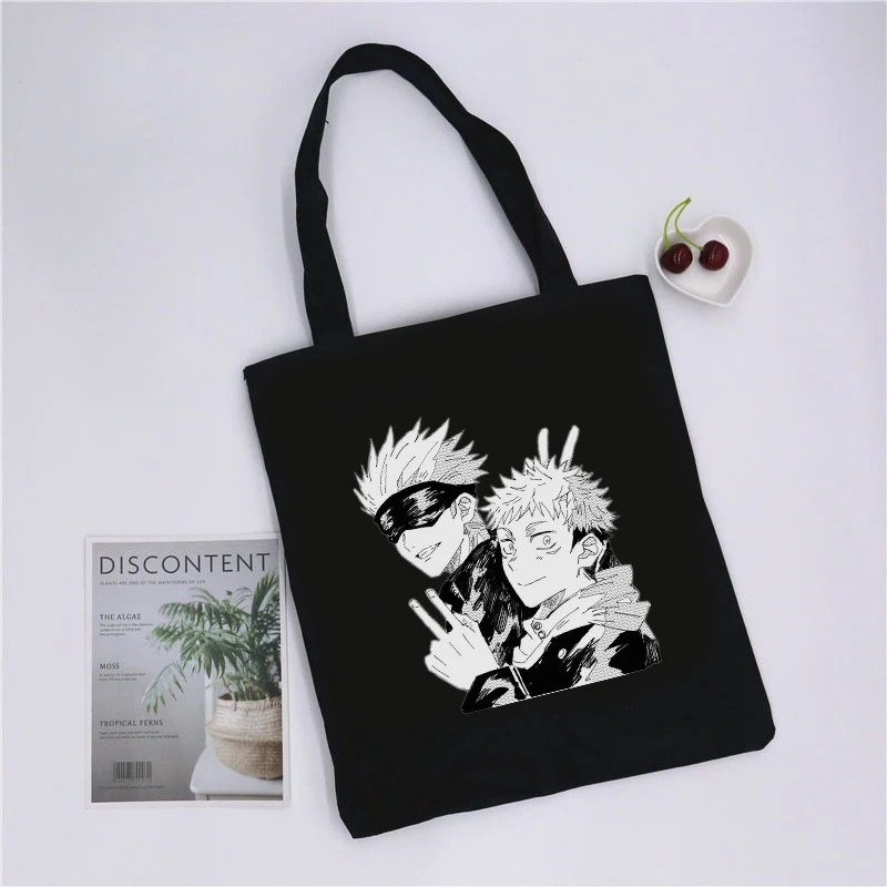 Модная холщовая сумка-шоппер с рисунком аниме, черная, в стиле Харадзюку, топ, готические вместительные женские сумки, винтажная сумка через... 
Модная холщовая сумка-шоппер с рисунком аниме, черная, в стиле Харадзюку, топ, готические вместительные женские сумки, винтажная сумка через...