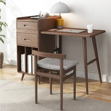 Solid Wood Desk Computer Desktop Long Table Small Apartment Home Retractable Study Table Bookcase Integrated Computer Desk