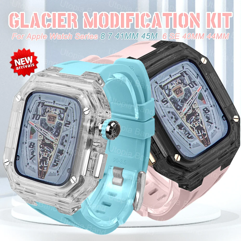 Luxury Modification Kit For Apple Watch 8 7 41MM 45MM Glacier Case For iWatch 6 5 SE 40MM 44MM Transparent Cover Rubber Band
Luxury Modification Kit For Apple Watch 8 7 41MM 45MM Glacier Case For iWatch 6 5 SE 40MM 44MM Transparent Cover Rubber Band