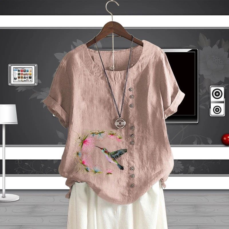 Wreath Floral Pattern Print Short Sleeve Shirt Women's T Shirt O Neck Plus Size Top for Lady Casual Style Cotton Linen Pullover
Wreath Floral Pattern Print Short Sleeve Shirt Women's T Shirt O Neck Plus Size Top for Lady Casual Style Cotton Linen Pullover