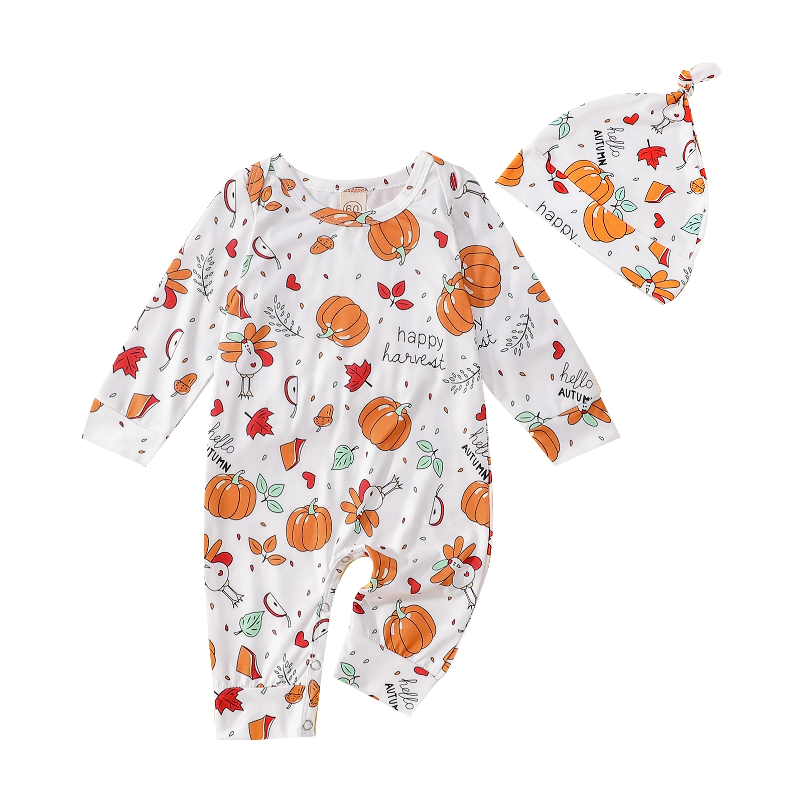 Bmnmsl Newborn 2Pcs Thanksgiving Outfits Long Sleeve Round Neck Pumpkin Cartoon Pattern Printed Jumpsuit + Knotted Hat/Headband
Bmnmsl Newborn 2Pcs Thanksgiving Outfits Long Sleeve Round Neck Pumpkin Cartoon Pattern Printed Jumpsuit + Knotted Hat/Headband