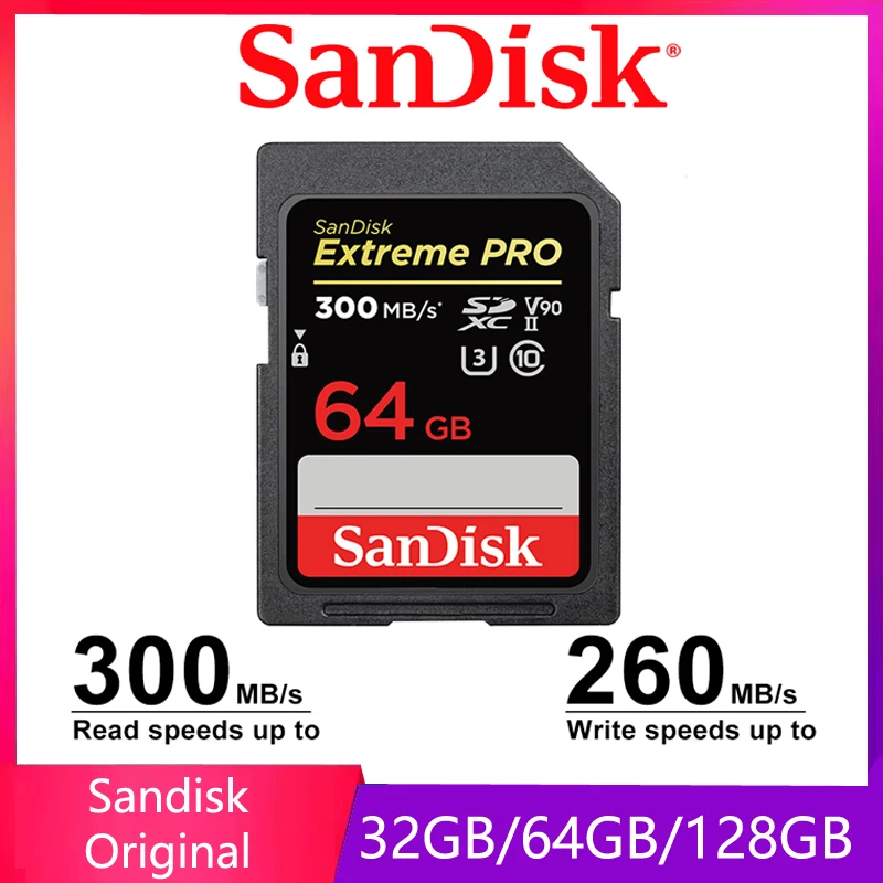 

SanDisk Extreme Pro SD Card 32GB 64GB 128GB 256GB SDHC Class10 Max Read Speed 300M/s UHS-II U3 Memory Card For Digital Camera