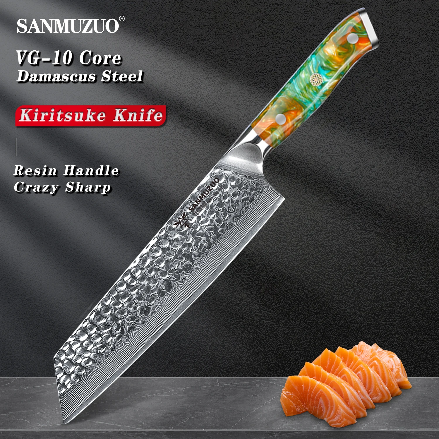 SANMUZUO 8 5-дюймовый кухонный нож Kiritsuke — 67-слойная дамасская сталь и ручка из смолы