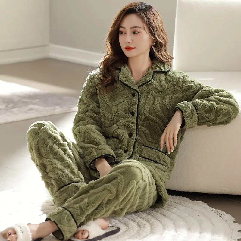 pajamas for women winter thicken warm long sleeve flannel nightwears woman two pieces sets sleepwear clothing female clothes
pajamas for women winter thicken warm long sleeve flannel nightwears woman two pieces sets sleepwear clothing female clothes