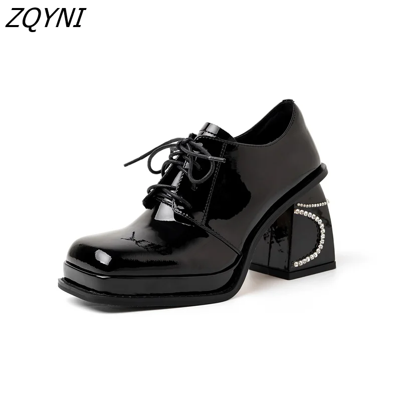Zqyni women's leather high heels, cow lacquer leather platform shoes, classic Rhinestone thick heels, office shoes, 2022
Zqyni women's leather high heels, cow lacquer leather platform shoes, classic Rhinestone thick heels, office shoes, 2022