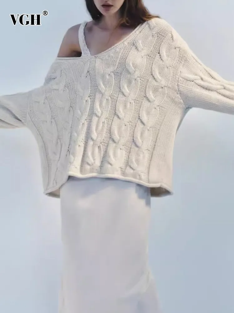 VGH solid minimalist knitting loose sweaters for women v neck long sleeve casual pullover sweater female fashion clothing new 
VGH solid minimalist knitting loose sweaters for women v neck long sleeve casual pullover sweater female fashion clothing new