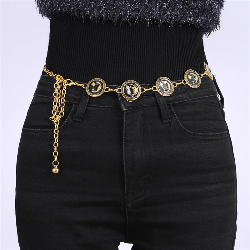 Goth Punk Y2K Moon and Star Vintage Gold Color Chain Belt Goth Pattern Designer Women Clothes Waist Belt Elegant Prom Belt
Goth Punk Y2K Moon and Star Vintage Gold Color Chain Belt Goth Pattern Designer Women Clothes Waist Belt Elegant Prom Belt