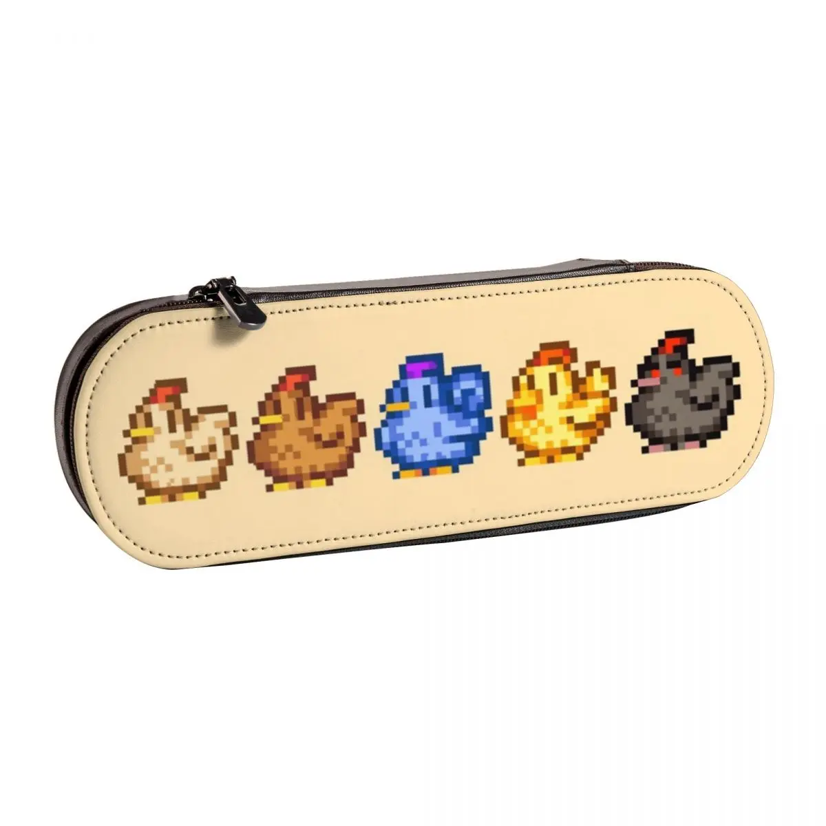 

Chickens Stardew Valley Pencil Case video game farm animal Teenager College Leather Pencil Box Hard Retro Zip Pen Bags