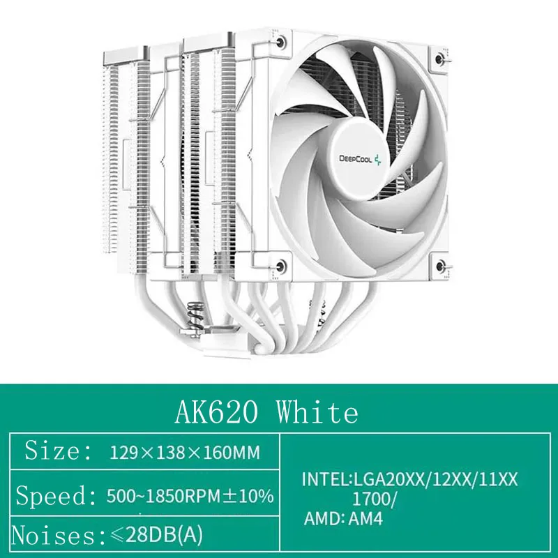 

DEEPCOOL AK620 белый 6 тепловых трубок ЦП воздушный кулер двойной башни радиатор для Intel LGA1700 2011 115X 1200 AM4