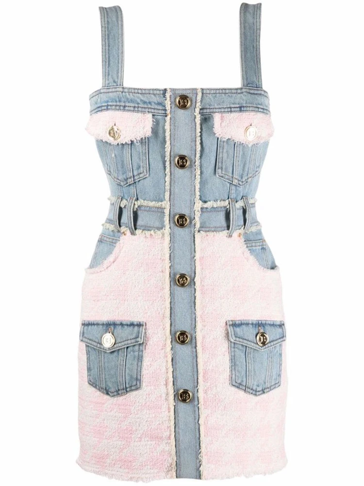 HIGH STREET Newest Spaghetti Strap2022 Designer Fashion Women Denim Tweed Houndstooth Pachwork Fringed Dress
HIGH STREET Newest Spaghetti Strap2022 Designer Fashion Women Denim Tweed Houndstooth Pachwork Fringed Dress