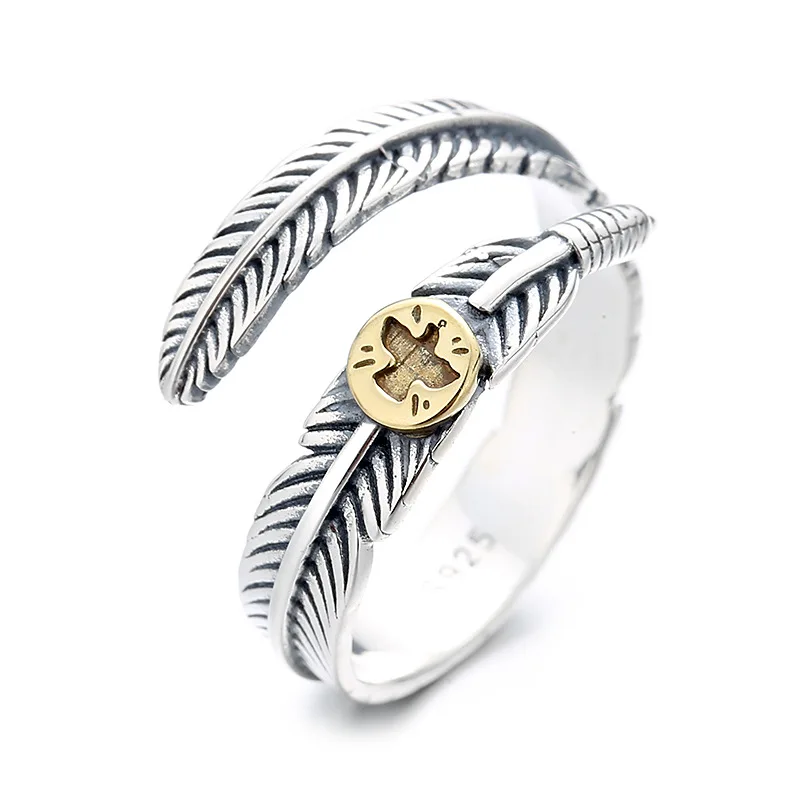 S925 sterling silver retro pirate captain neutral style feather eagle anchor logo opening ring
S925 sterling silver retro pirate captain neutral style feather eagle anchor logo opening ring