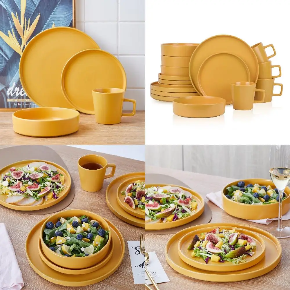Luxurious Colorful Yellow Cleo Stoneware 16-Piece Dinnerware Set for 4 - Perfect for Every Special Occasion.
Luxurious Colorful Yellow Cleo Stoneware 16-Piece Dinnerware Set for 4 - Perfect for Every Special Occasion.