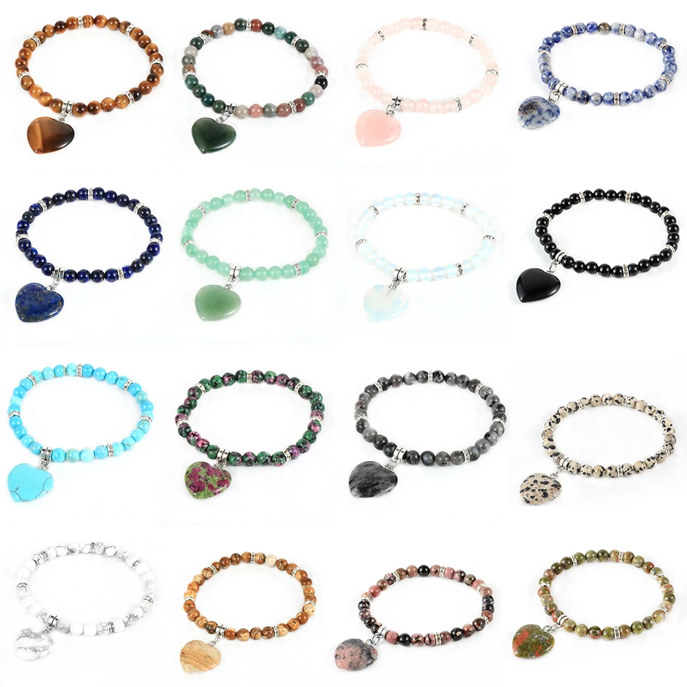 16 Style Healing Natural Stone Strand Beads Bracelet Gemstone 6mm Turquoises Onyx Chakra Crystal Heart Charm Bracelets For Women
16 Style Healing Natural Stone Strand Beads Bracelet Gemstone 6mm Turquoises Onyx Chakra Crystal Heart Charm Bracelets For Women