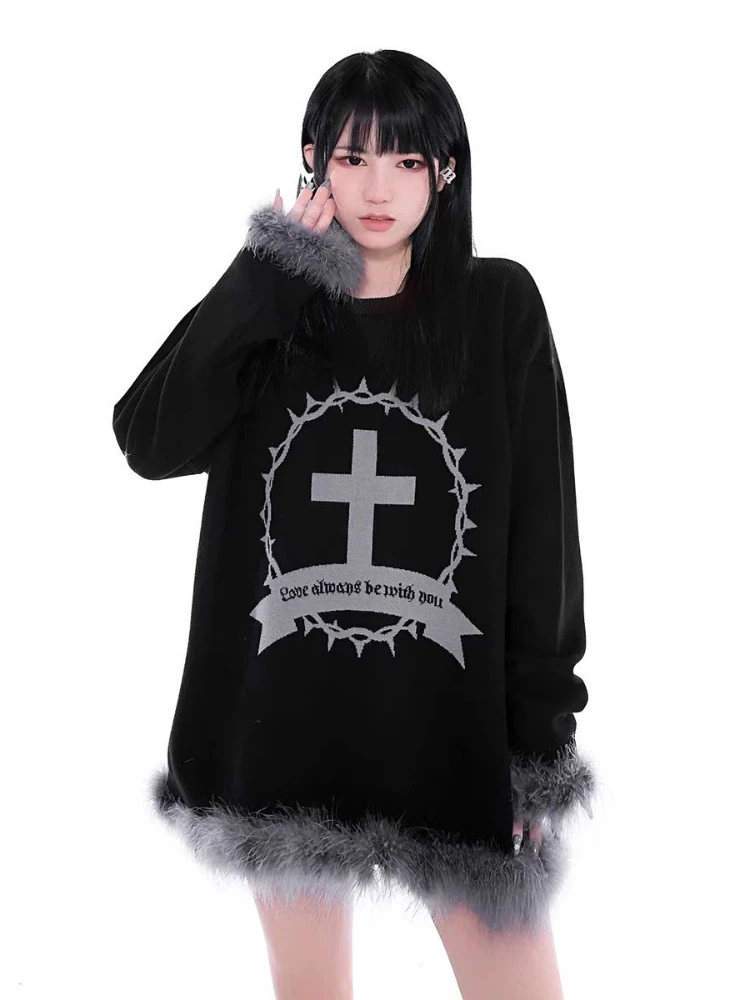 Cross Print Fashion Kroean Sweaters 2022 Y2k Autumn Winter Casual Loose Knitted Pullovers Streetwear Punk Gothic Harajuku Tops
Cross Print Fashion Kroean Sweaters 2022 Y2k Autumn Winter Casual Loose Knitted Pullovers Streetwear Punk Gothic Harajuku Tops