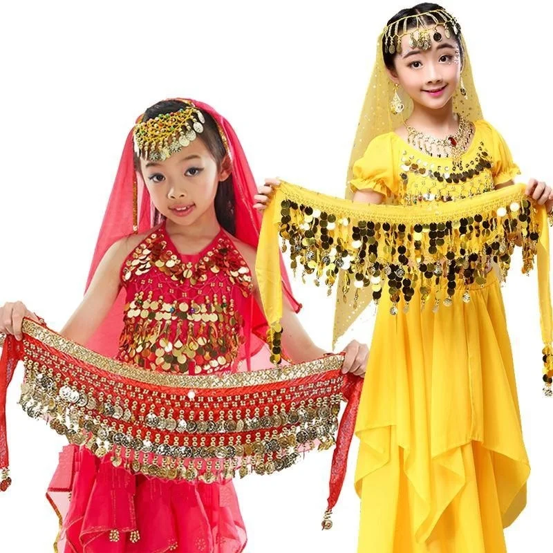 

Детский пояс для танца живота, аксессуар для индийских танцев, пояс-цепочка, детский тренировочный набедренный платок