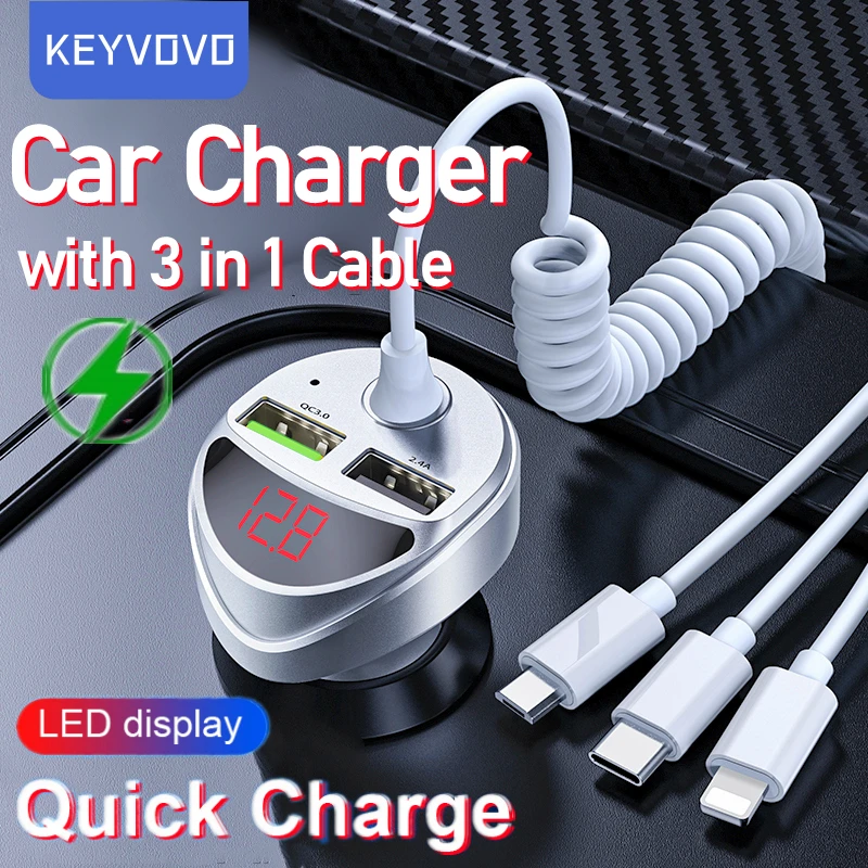 Быстрое Автомобильное зарядное устройство QC 3,0 с USB-кабелем 3 в 1 для iphone 13, 11, Samsung, Xiaomi, Huawei, зарядное устройство Micro USB Type-C для быстрой зарядки т...
Быстрое Автомобильное зарядное устройство QC 3,0 с USB-кабелем 3 в 1 для iphone 13, 11, Samsung, Xiaomi, Huawei, зарядное устройство Micro USB Type-C для быстрой зарядки т...