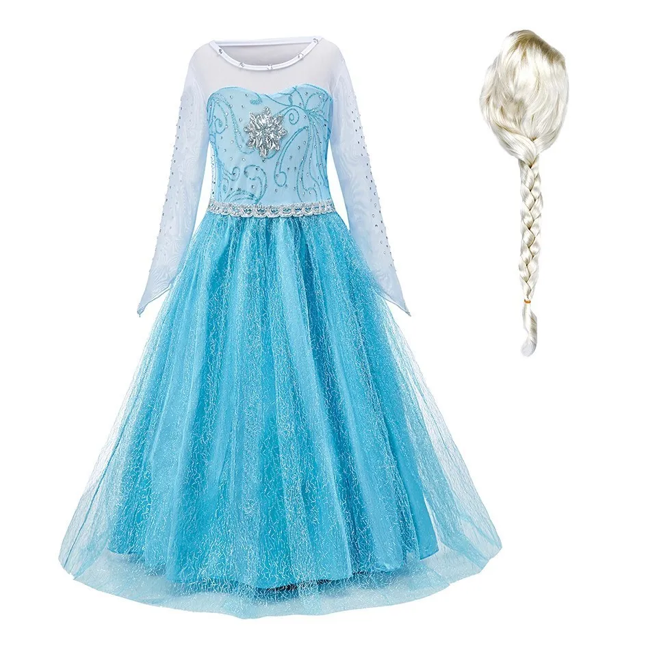 

Children Elsa Performance Clothes Little Girls Summer Snowflake Gown Kids Princess Cosplay Sequin Clothing Ball Fancy Dress Up