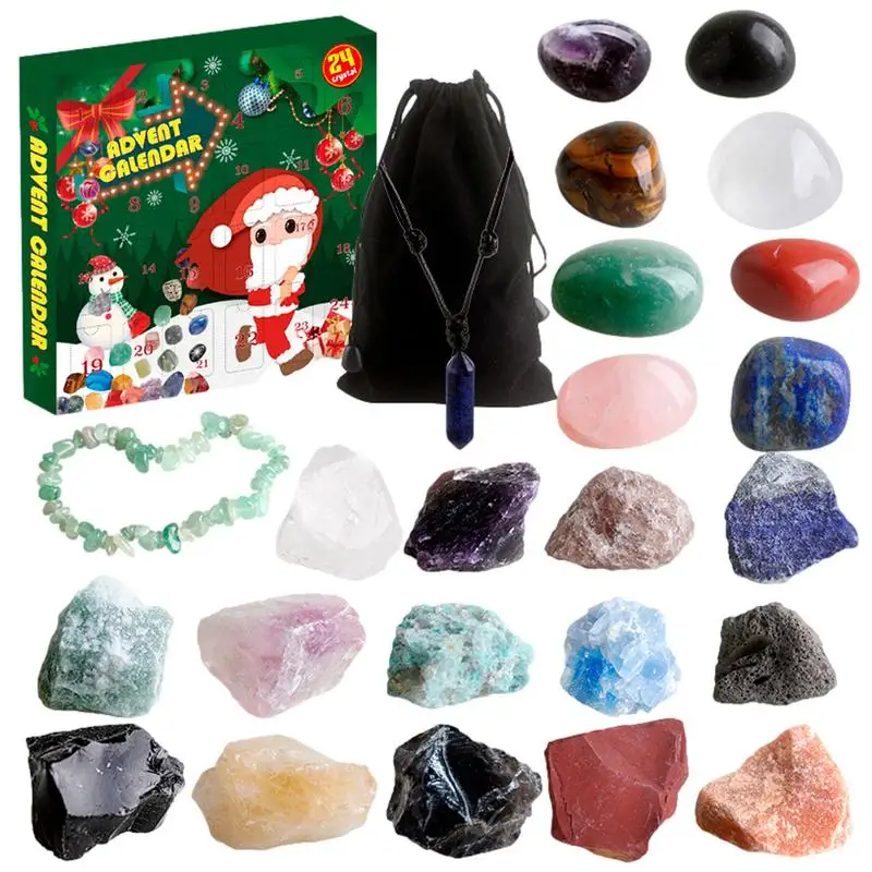 

Advent Calendar 2023 24 Pcs Natural Crystal Gemstone Stone Minerals Box Complete Rock Collection Christmas Countdown Kids Gift