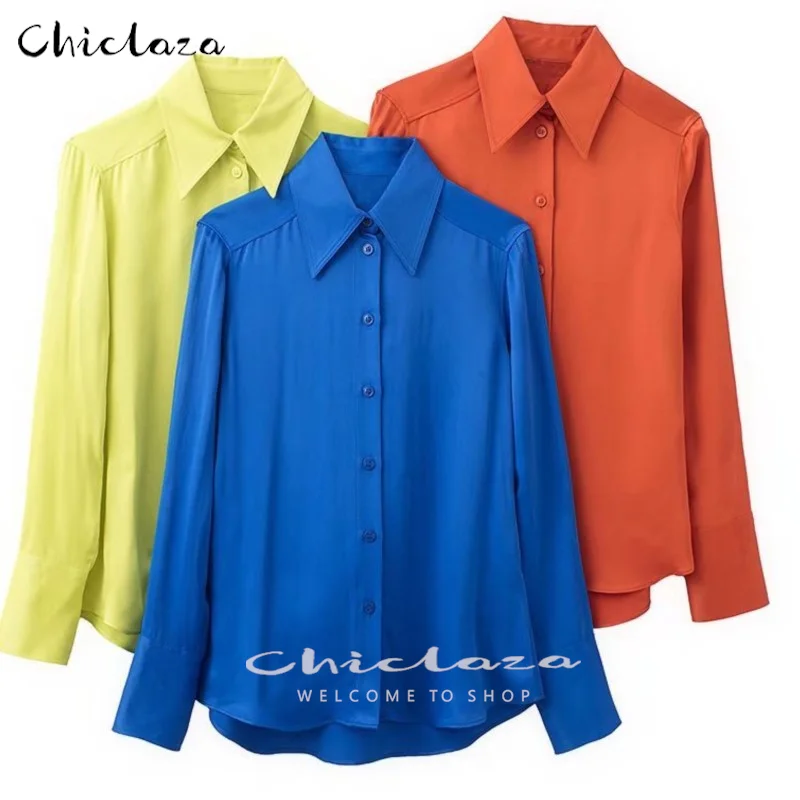 CHICLAZA Women 2022 Spring Autumn Fashion Satin Elegant Office Shirt Ladies Casual Solid Button Long Sleeve Blouses Tops Female 
CHICLAZA Women 2022 Spring Autumn Fashion Satin Elegant Office Shirt Ladies Casual Solid Button Long Sleeve Blouses Tops Female