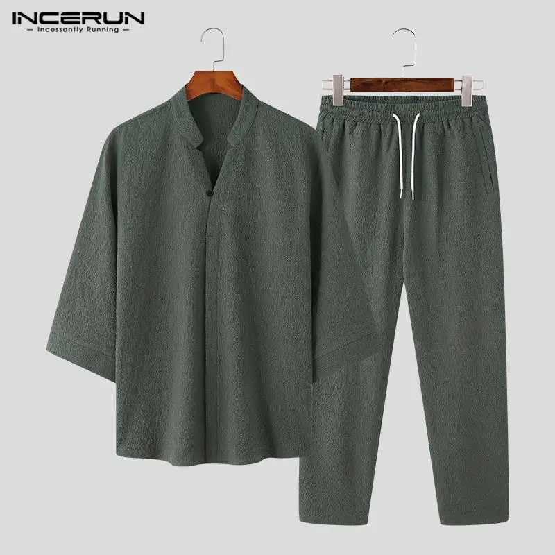 INCERUN Cotton Linen Tops New Men Medium Sleeve Shirt Pants Sets Casual Streetwear Male V-Neck Long Sleeve Two Piece Sets S-5XL
INCERUN Cotton Linen Tops New Men Medium Sleeve Shirt Pants Sets Casual Streetwear Male V-Neck Long Sleeve Two Piece Sets S-5XL