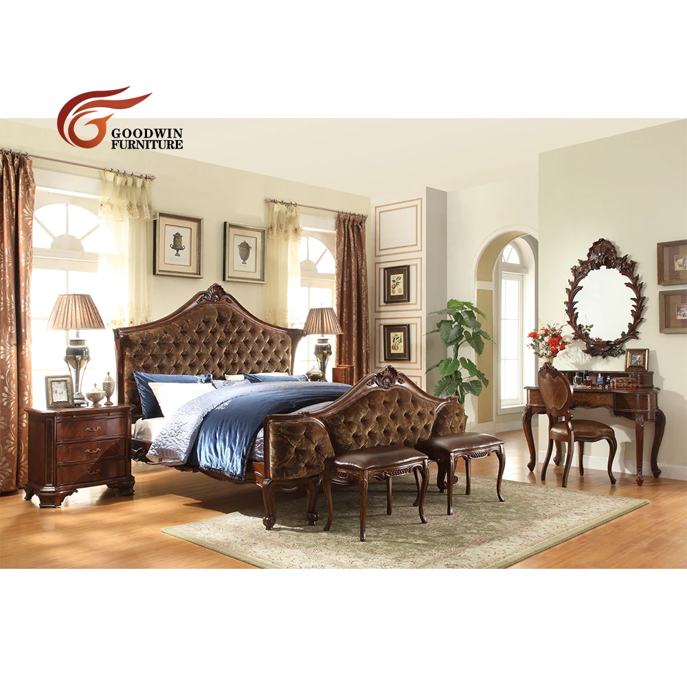 

Goodwin итальянский античный классический стиль натуральный материал двуспальная кровать роскошная мебель для спальни GGM261