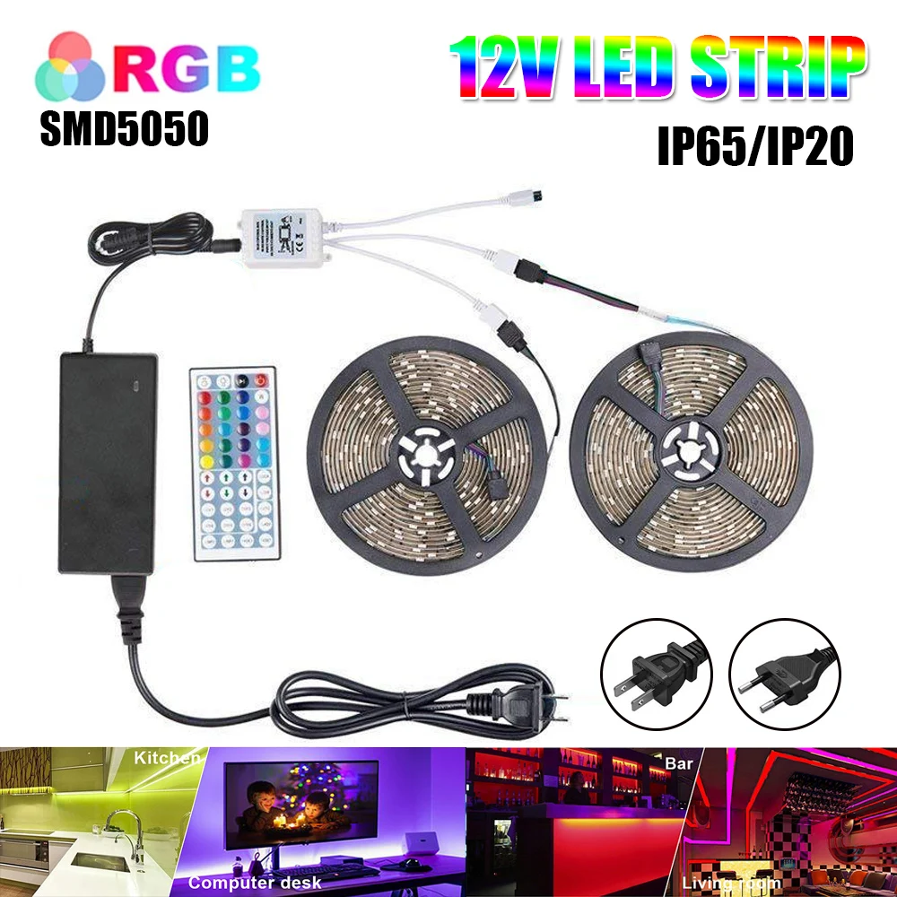 5m 10m 15m LED strip light SMD 5050 DC 12V RGB lights tape waterproof Party neon 5 meters/roll 60LEDs/m IR 24/44 key control set
5m 10m 15m LED strip light SMD 5050 DC 12V RGB lights tape waterproof Party neon 5 meters/roll 60LEDs/m IR 24/44 key control set