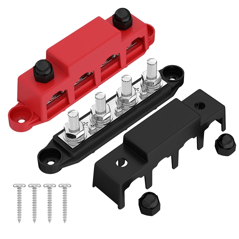2Pcs 12V Power Distribution Block 250A Bus Terminal Block With Cover 4 X 3/8 Inch Binding Posts, Red+Black
2Pcs 12V Power Distribution Block 250A Bus Terminal Block With Cover 4 X 3/8 Inch Binding Posts, Red+Black