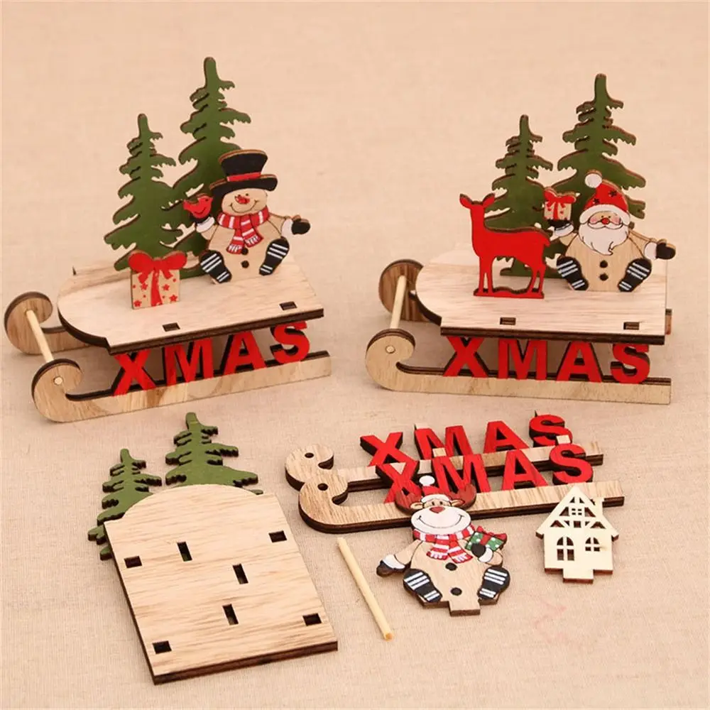 

Ornament Merry Christmas Santa Snowman Wooden Christmas Tree Xmas Sled DIY Assembly Christmas Decorations Assembly Decorations