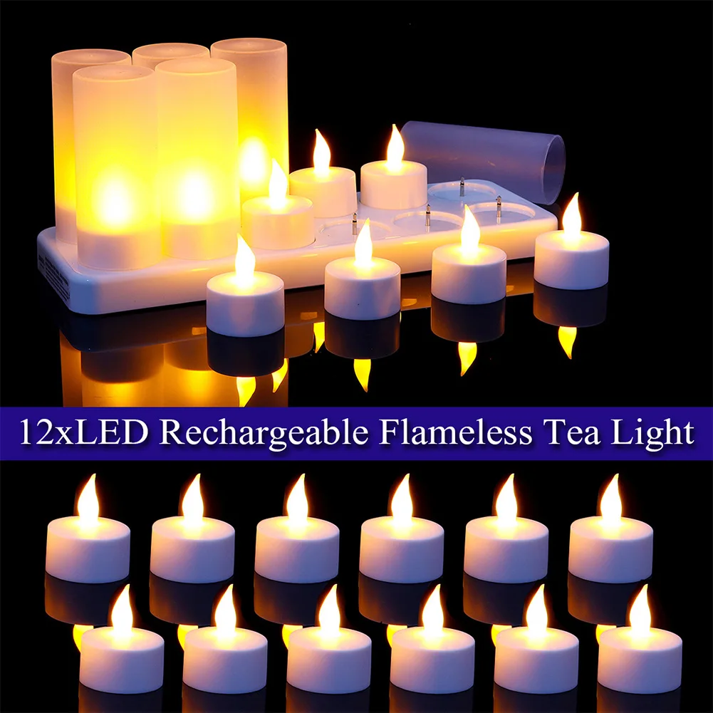 12pcs Electric Flameless Candle LED Tea Lights Desktop Festival Home Rechargeable Base Bar Birthday Party Wedding Decorative
12pcs Electric Flameless Candle LED Tea Lights Desktop Festival Home Rechargeable Base Bar Birthday Party Wedding Decorative