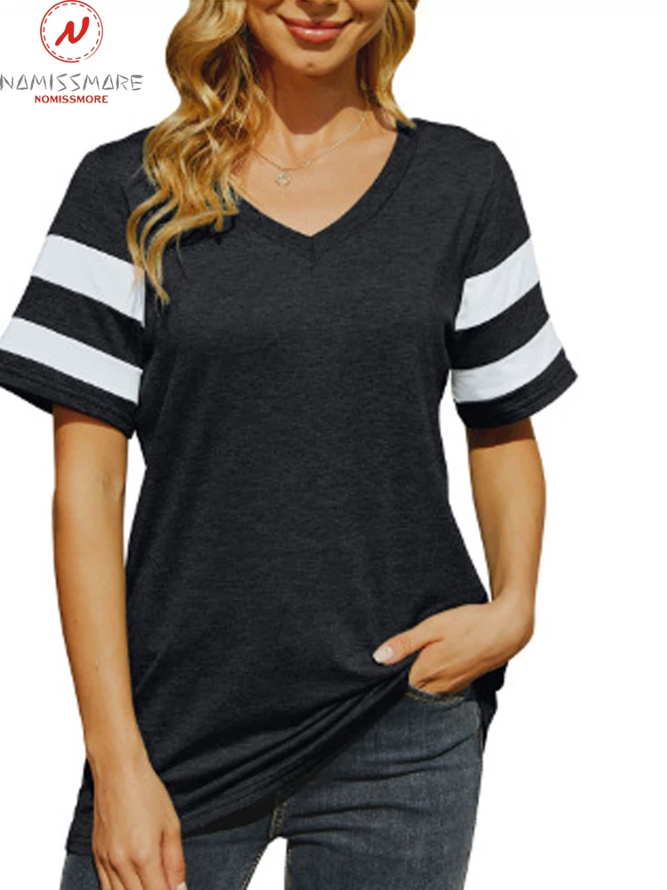 Fashion Women Summer Casual Loose T-Shirts Color Matching Design V-Neck Short Sleeve Pulllovers Top for Streetwear
Fashion Women Summer Casual Loose T-Shirts Color Matching Design V-Neck Short Sleeve Pulllovers Top for Streetwear