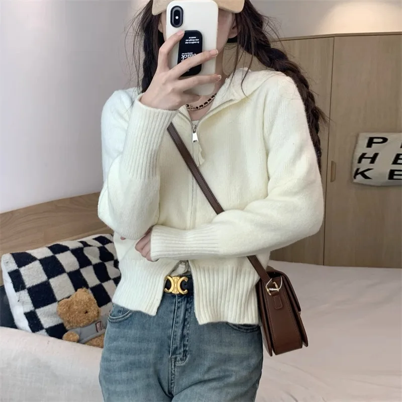 Korea Stylish Japan Autumn Women's Sweaters Solid Color Sweatshirts with Hooded Zippers Sweet Winter Female Cardigan C5228
Korea Stylish Japan Autumn Women's Sweaters Solid Color Sweatshirts with Hooded Zippers Sweet Winter Female Cardigan C5228