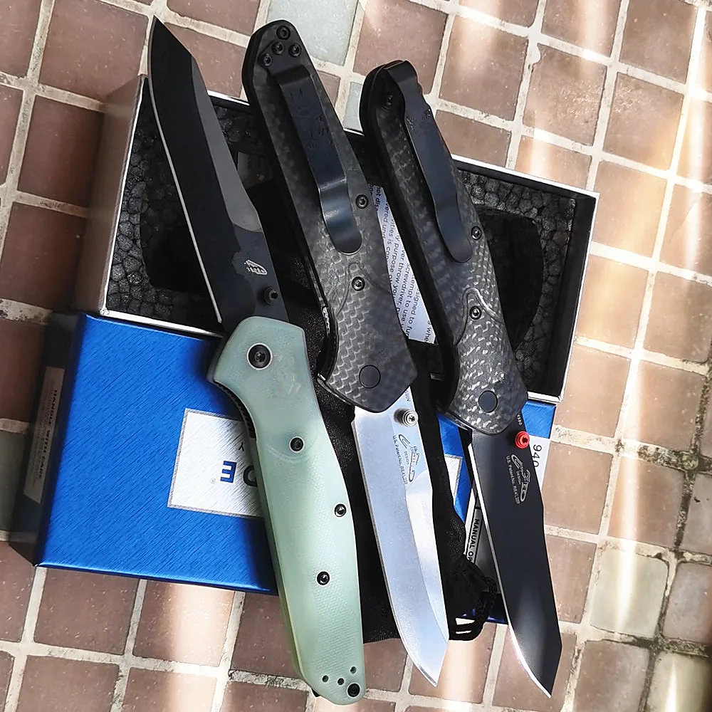 

JUFULE 100% Real D2 Blade 940 Jade G10 / Carbon Fibre Copper Washer Camping Hunting Pocket Tactical Tool Folding Utility Knife