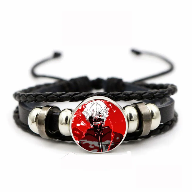 

Teenager Adjustable Wristband Jewelry Leather PU Woven Bracelet Time Gem Wristband For Anime Tokyo Ghoul Braided Bangle