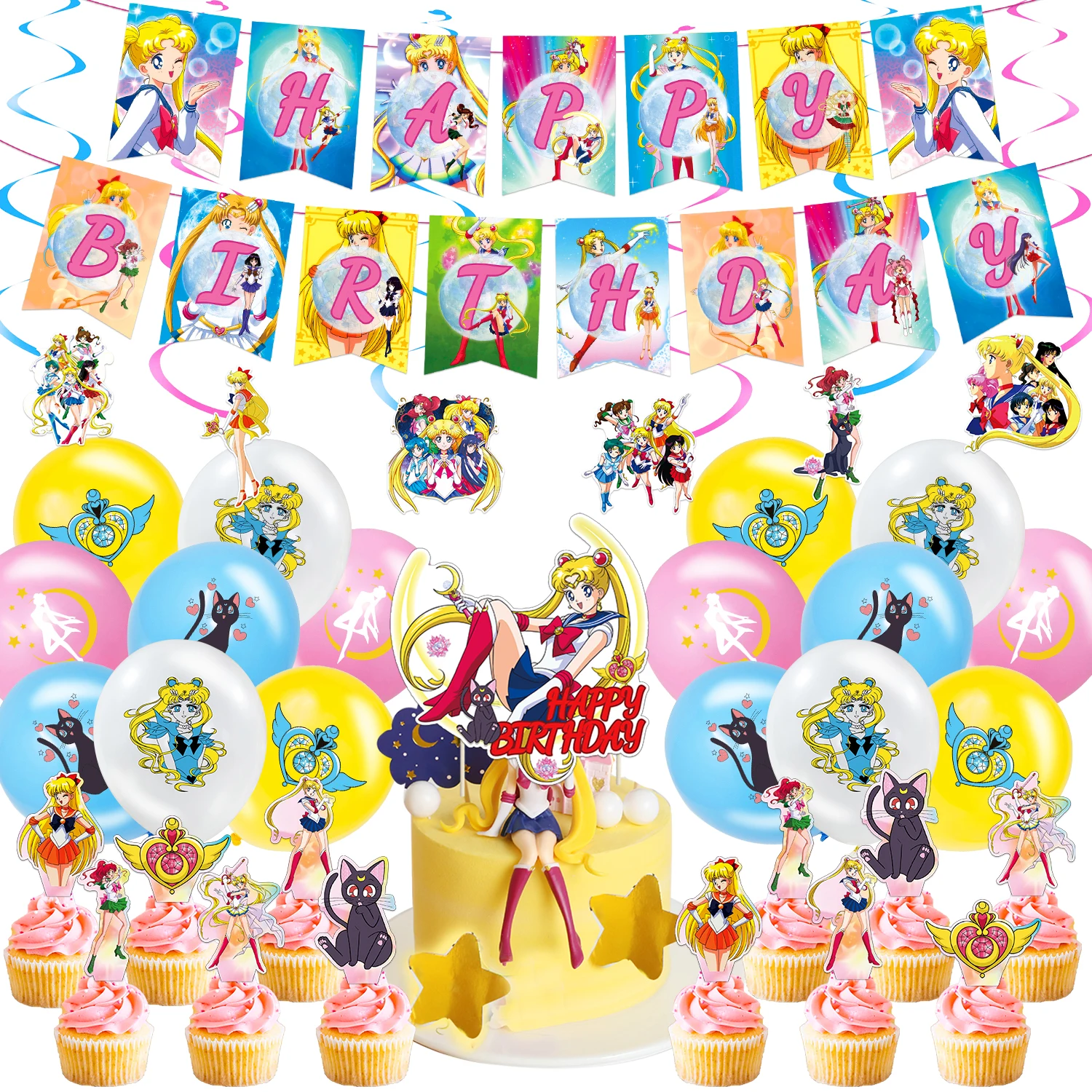 Sailored Moon Theme Birthday Party Decor Paper Banners Cupcake Toppers Balloons Spirals Cartoon Birthday Party Favors For Girls
Sailored Moon Theme Birthday Party Decor Paper Banners Cupcake Toppers Balloons Spirals Cartoon Birthday Party Favors For Girls