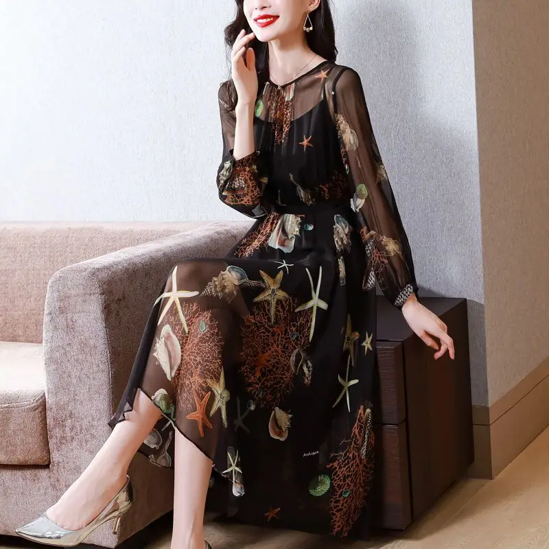 Spring Elegant Chiffon Long Dress Elegant Print Long Sleeve High Waist Women Dresses Black Elegant Party Ladies Vestidos Q345
Spring Elegant Chiffon Long Dress Elegant Print Long Sleeve High Waist Women Dresses Black Elegant Party Ladies Vestidos Q345