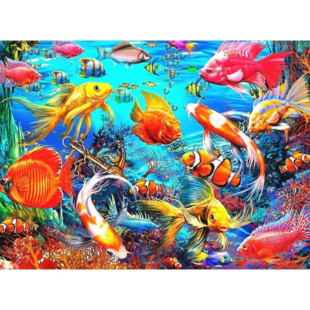 

MOONCRESIN Diy Diamond Painting Colourful Fish 5D Full Square Round Drill Mosaic Embroidery Cross Stitch Home Decor Needlework
