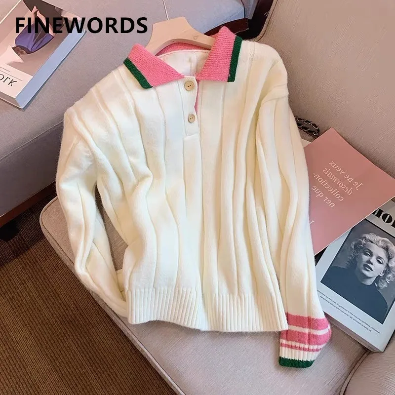 Элегантный зимний вязаный свитер FINEWORDS в стиле Харадзюку, Женские винтажные Повседневные пуловеры с лацканами в Корейском стиле, осень 2022
Элегантный зимний вязаный свитер FINEWORDS в стиле Харадзюку, Женские винтажные Повседневные пуловеры с лацканами в Корейском стиле, осень 2022