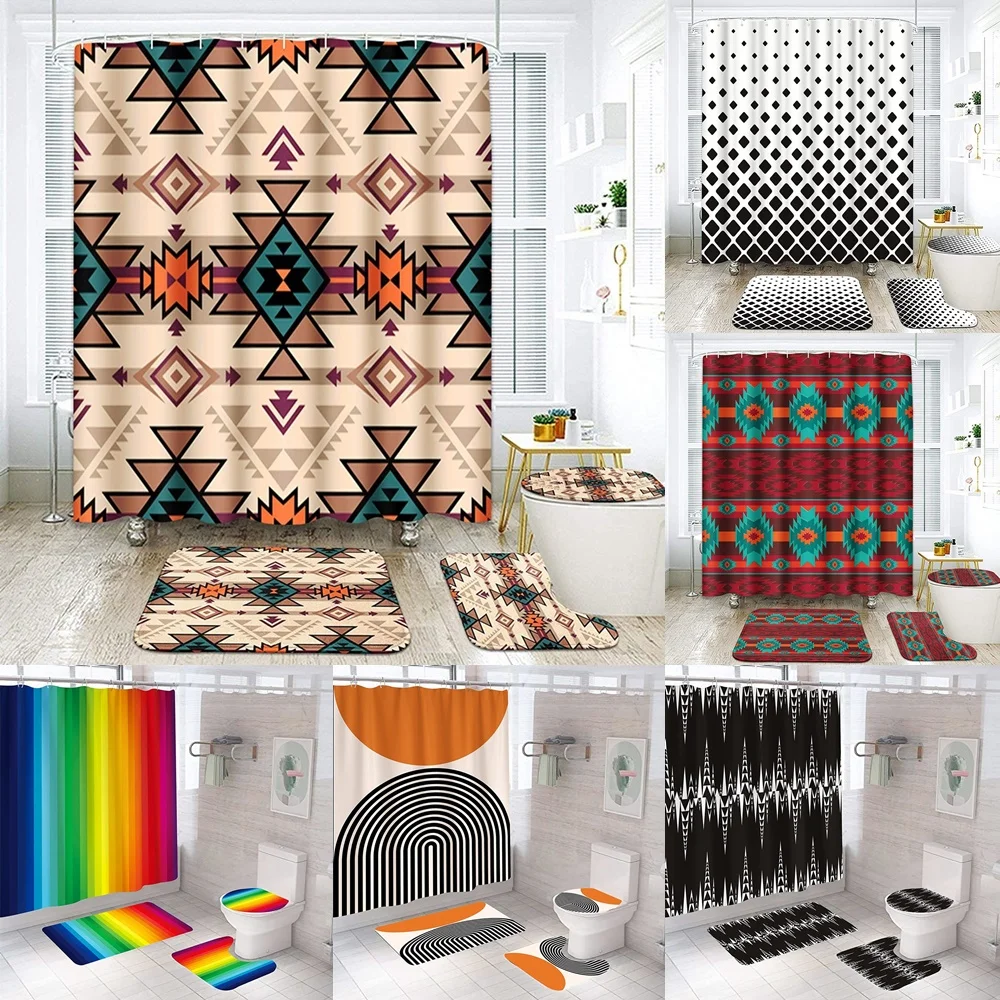 African Boho Retro Traditional Rhombus Shower Curtain Set Summer Colorful Non-Slip Rug Toilet Lid Cover Bath Mat Bathroom Decor
African Boho Retro Traditional Rhombus Shower Curtain Set Summer Colorful Non-Slip Rug Toilet Lid Cover Bath Mat Bathroom Decor