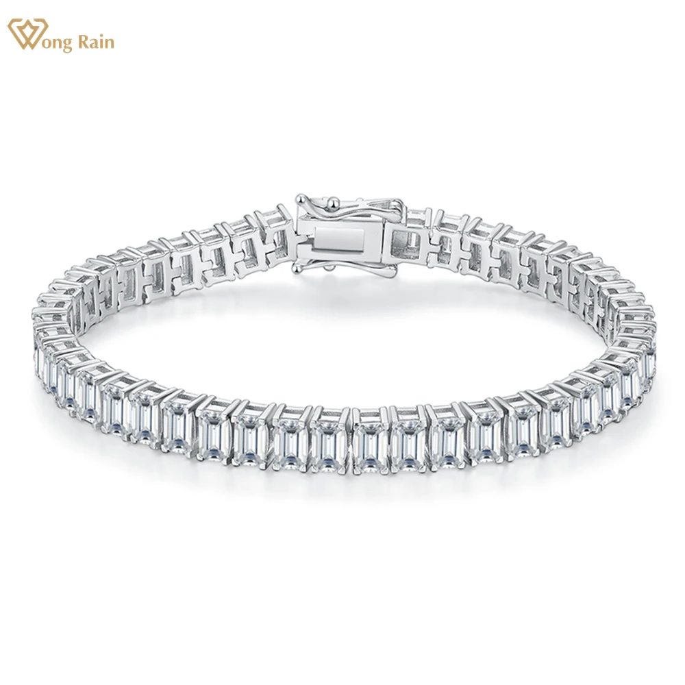 

Wong Rain Luxury 100% 925 Sterling Silver VVS1 3EX Emerald Cut Pass Test Diamonds Real Moissanite Bracelets Bangle Fine Jewelry