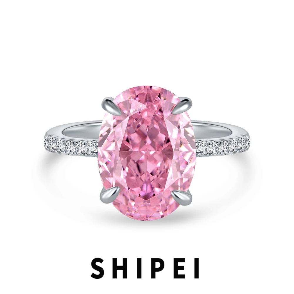 

SHIPEI классический твердый цвет искусственное серебро раздавленный лед огранка 4CT розовый сапфир драгоценные камни ювелирные изделия для женщин обручальное кольцо подарки