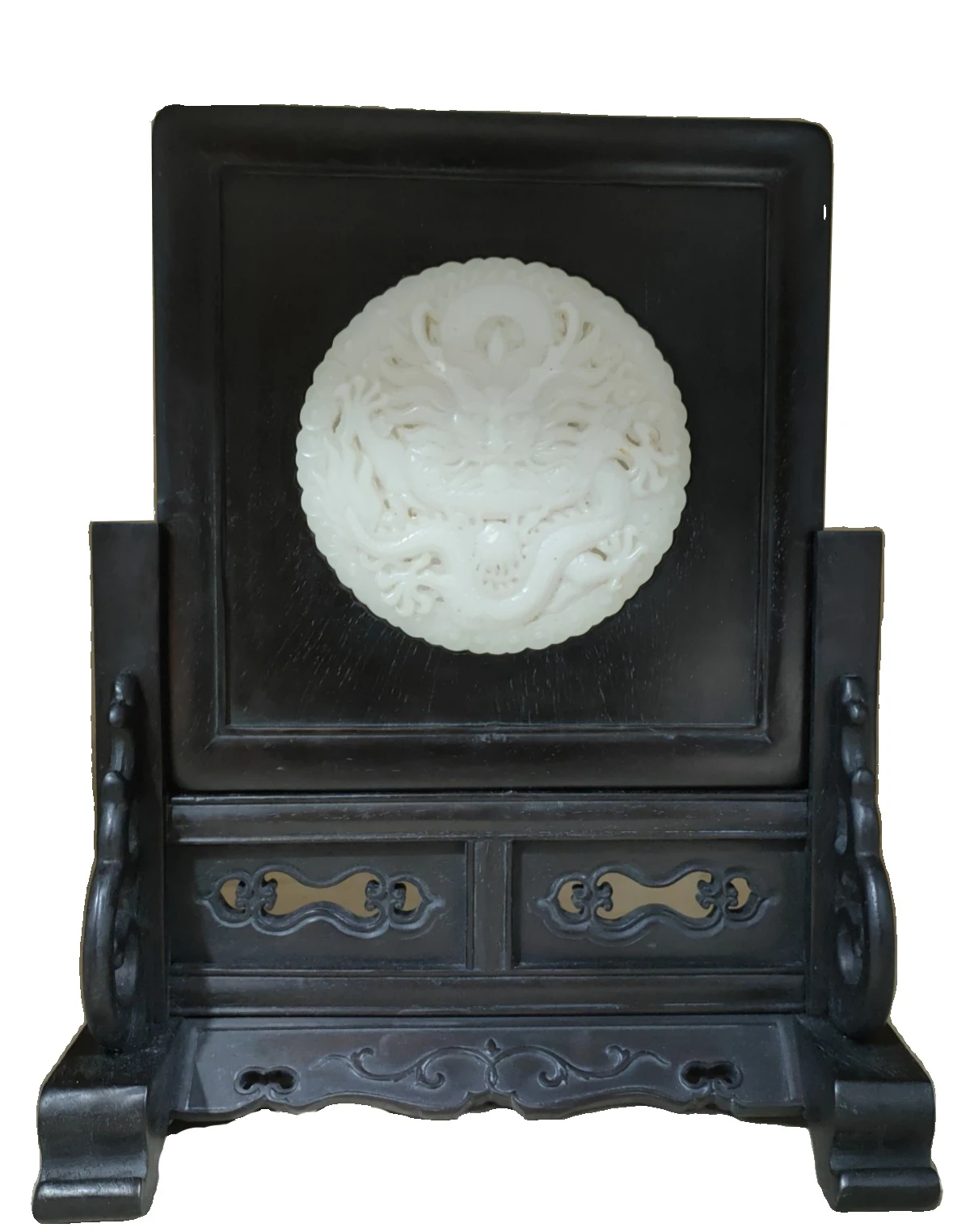 LAOJUNLU Treasured Blood Ebony Wood Is Handmade, Carved And Inlaid With Old White Jade Screen, Fine Craftsmanship, Height 35Cm
LAOJUNLU Treasured Blood Ebony Wood Is Handmade, Carved And Inlaid With Old White Jade Screen, Fine Craftsmanship, Height 35Cm