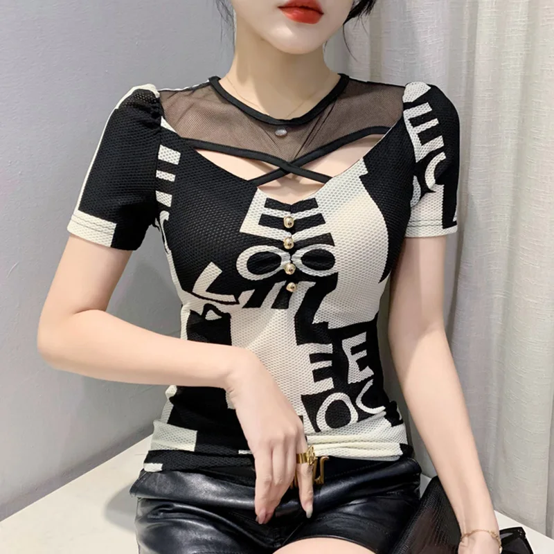 Korean Version Female Top New 2023 Spring Summer Short Sleeved Mesh T-Shirt Fashion Casual O-Neck Printed Blusas
Korean Version Female Top New 2023 Spring Summer Short Sleeved Mesh T-Shirt Fashion Casual O-Neck Printed Blusas