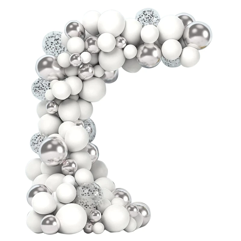 100 Pcs White Silver Balloon Garland Kit With Balloon Chain And Glue Dots, For Wedding, Prom, Events Party Decoration
100 Pcs White Silver Balloon Garland Kit With Balloon Chain And Glue Dots, For Wedding, Prom, Events Party Decoration