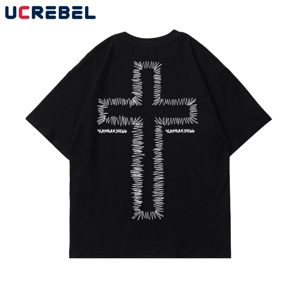 Cross Print Short Sleeve T-shirt Mens Streetwear High Street Crew Neck Half-Sleeve Summer Punk Style Casual Loose Cotton Tee Men
Cross Print Short Sleeve T-shirt Mens Streetwear High Street Crew Neck Half-Sleeve Summer Punk Style Casual Loose Cotton Tee Men